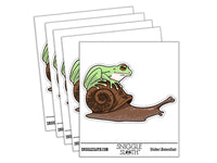 Tree Frog Riding Garden Snail Waterproof Vinyl Phone Tablet Laptop Water Bottle Car Window Bumper Decal Sticker Set - 5 Pack