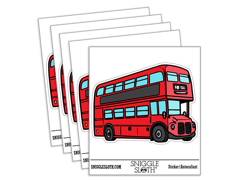Two Storey Double_Decker Bus Public Transportation Waterproof Vinyl Phone Tablet Laptop Water Bottle Car Window Bumper Decal Sticker Set - 5 Pack