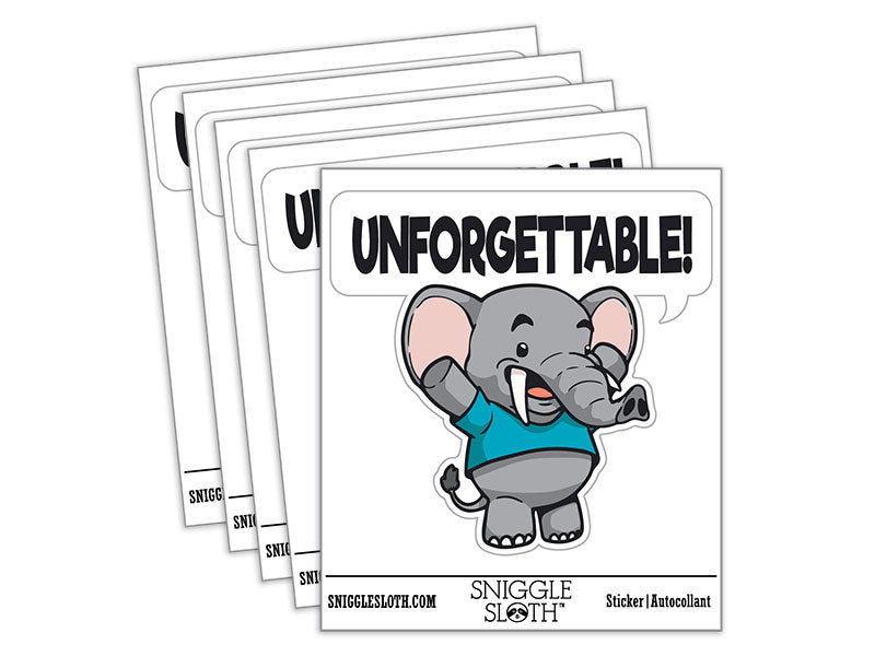 Unforgettable Elephant Cute Compliment Waterproof Vinyl Phone Tablet Laptop Water Bottle Car Window Bumper Decal Sticker Set - 5 Pack