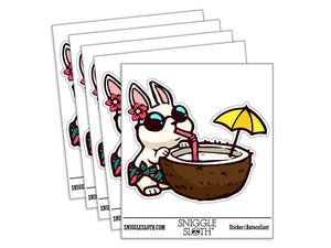 Vacation Bunny Rabbit Drinking Coconut Waterproof Vinyl Phone Tablet Laptop Water Bottle Car Window Bumper Decal Sticker Set - 5 Pack