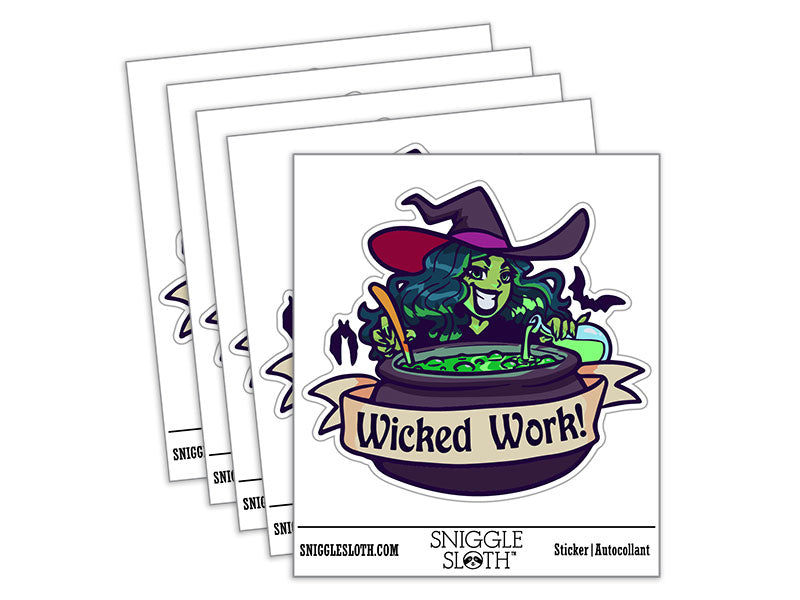 Wicked Work Witch Cauldron Brewing Potion Halloween Compliment Waterproof Vinyl Phone Tablet Laptop Water Bottle Car Window Bumper Decal Sticker Set - 5 Pack