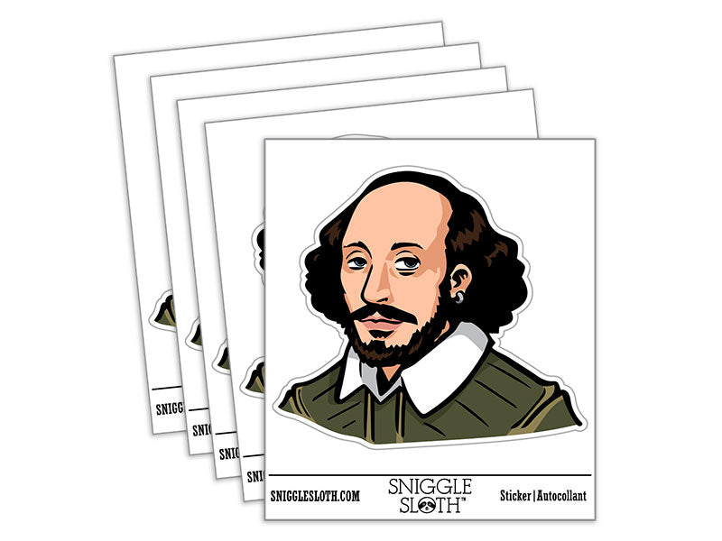 William Shakespeare Bard Playwright Historical Figure Waterproof Vinyl Phone Tablet Laptop Water Bottle Car Window Bumper Decal Sticker Set - 5 Pack