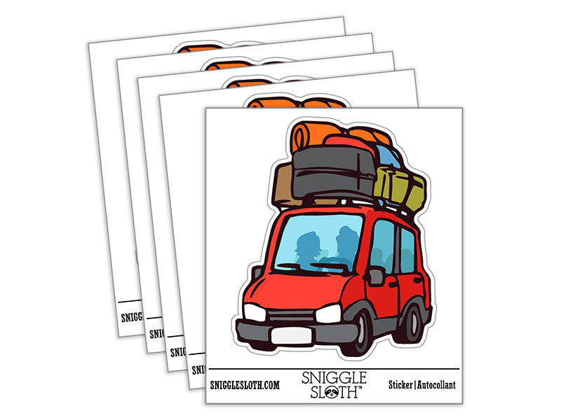 Car with Luggage Moving Vacation Road Trip