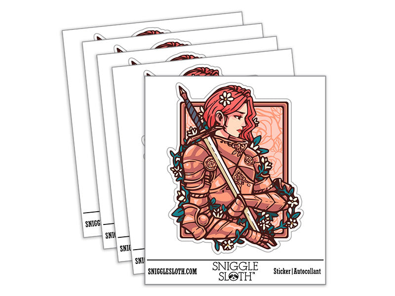 Knight Maiden Armored Woman Sword Flowers