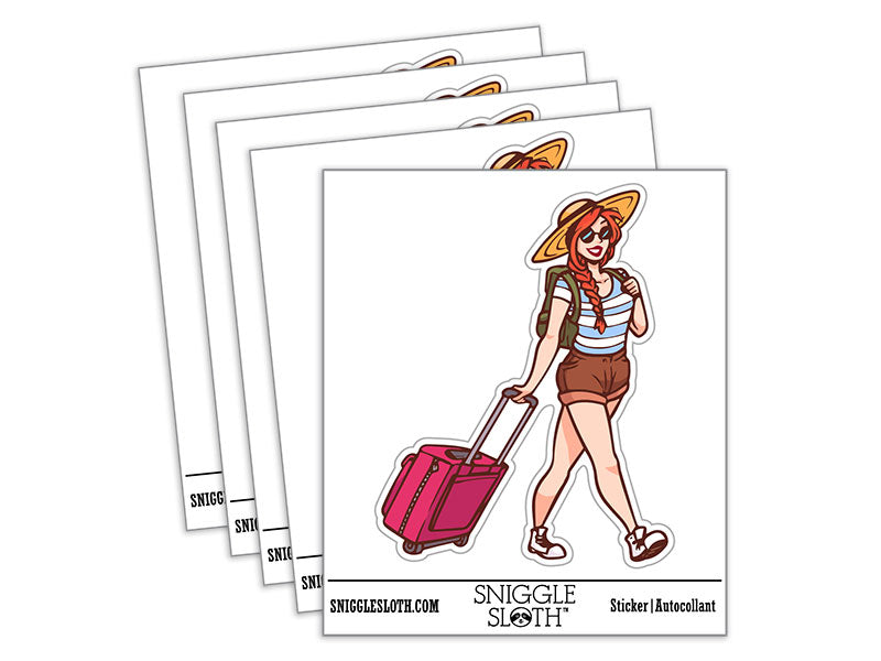 Tourist Adventurer Traveler Girl with Luggage