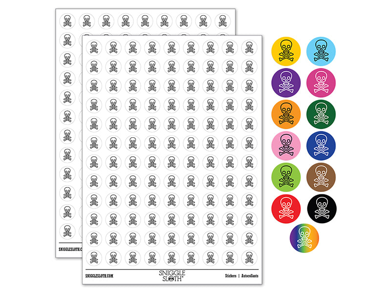 Skull and Crossbones Outline 0.50" Round Sticker Pack