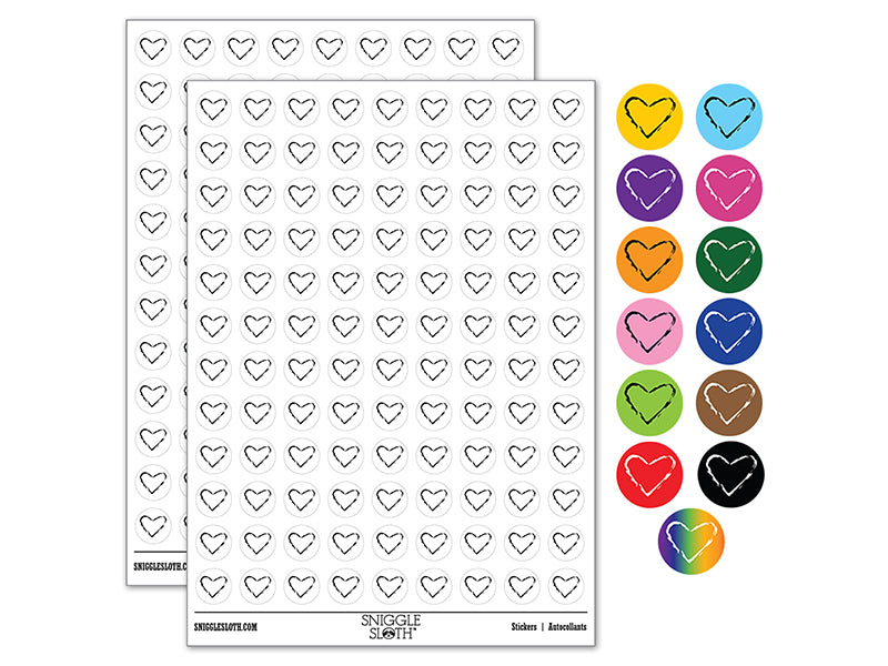 Heart Love Sketch Outline 200+ 0.50" Round Stickers