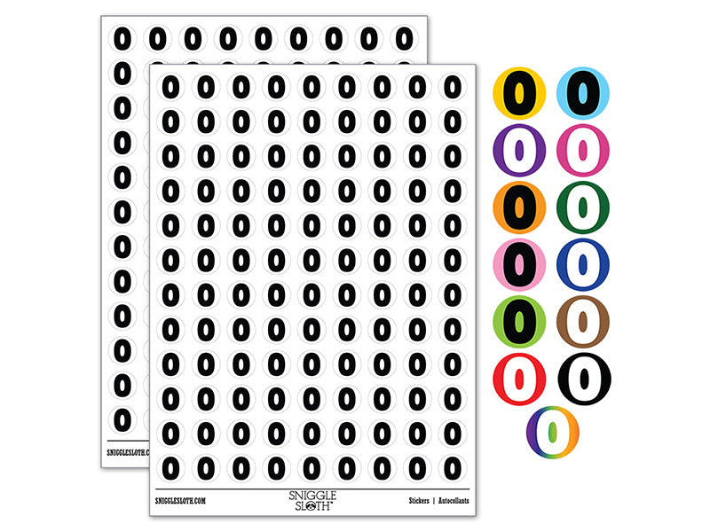 Number 0 Zero Fun Bold Font 200+ 0.50" Round Stickers