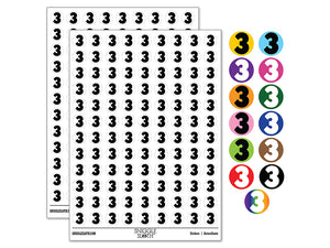 Number 3 Three Fun Bold Font 200+ 0.50" Round Stickers