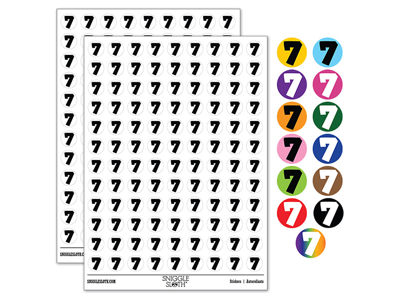 Number 7 Seven Fun Bold Font 200+ 0.50" Round Stickers