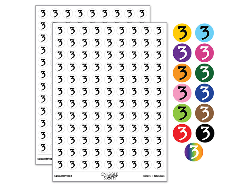 Number 3 Three Cute Typewriter Font 200+ 0.50" Round Stickers