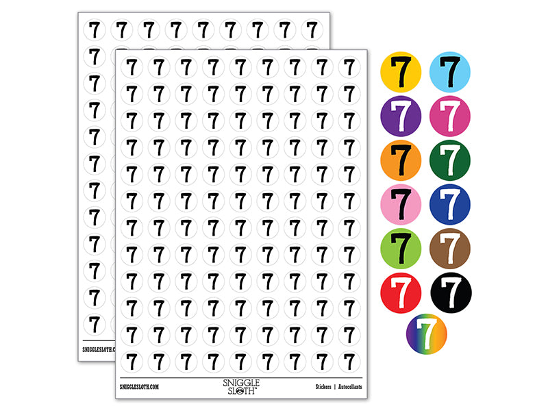 Number 7 Seven Cute Typewriter Font 200+ 0.50" Round Stickers