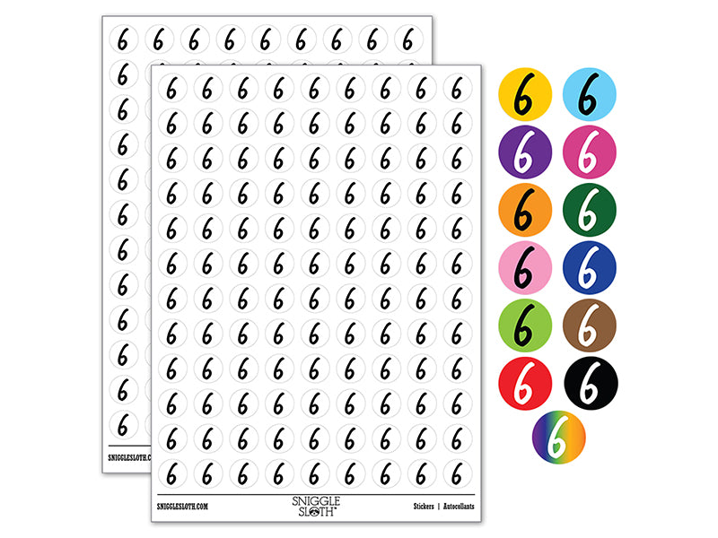 Number 6 Six Felt Marker Font 200+ 0.50" Round Stickers