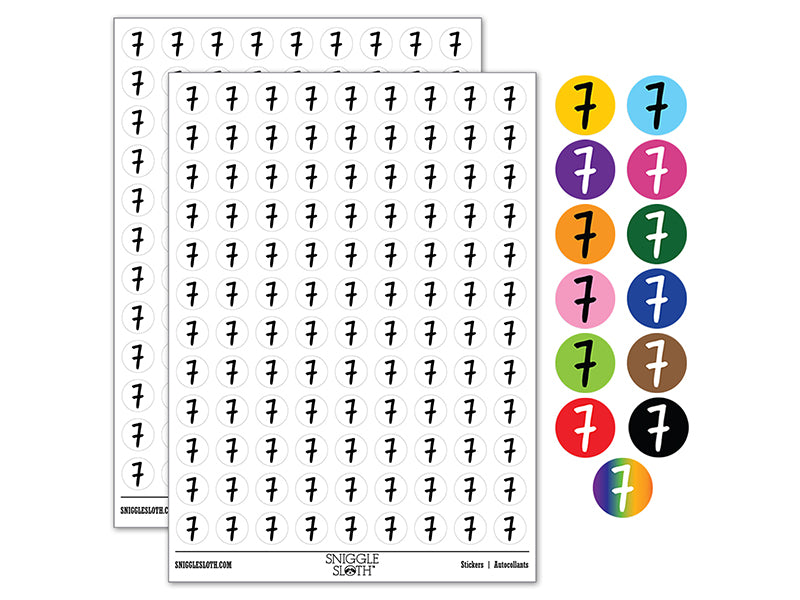Number 7 Seven Felt Marker Font 200+ 0.50" Round Stickers