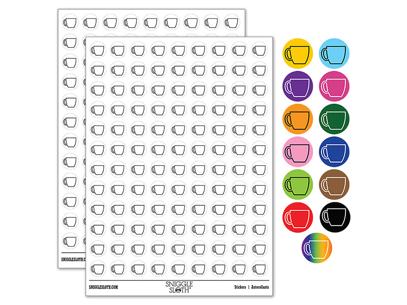 Coffee Mug Cup Outline 0.50" Round Sticker Pack