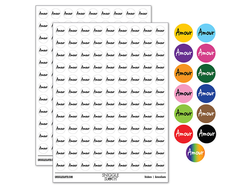 Amour Love French Fun Text 0.50" Round Sticker Pack