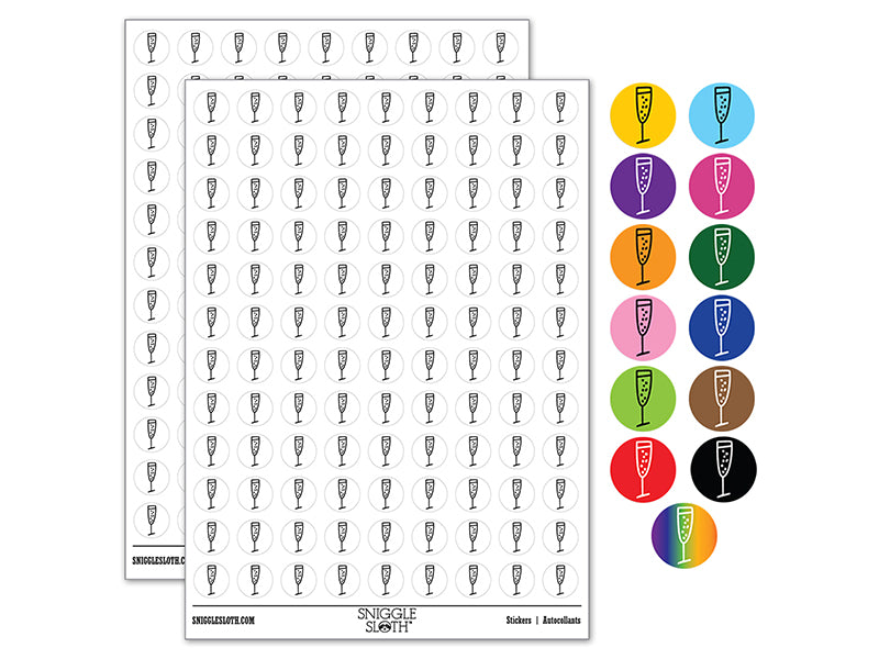 Champagne Glass Doodle 0.50" Round Sticker Pack