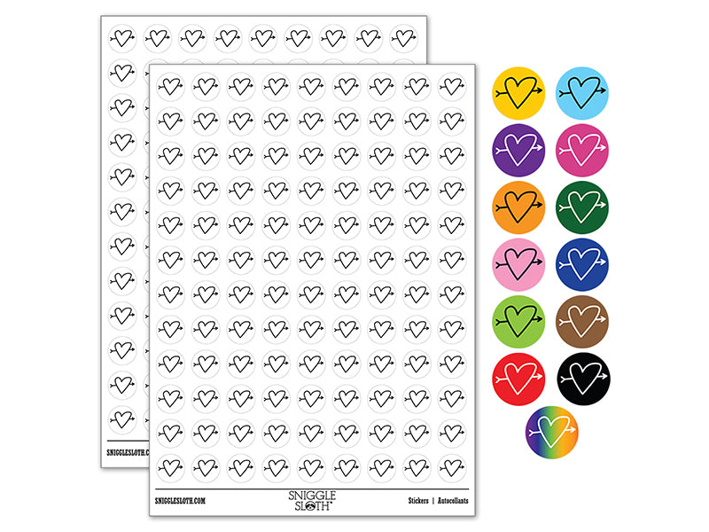 Heart Outline with Arrow 200+ 0.50" Round Stickers