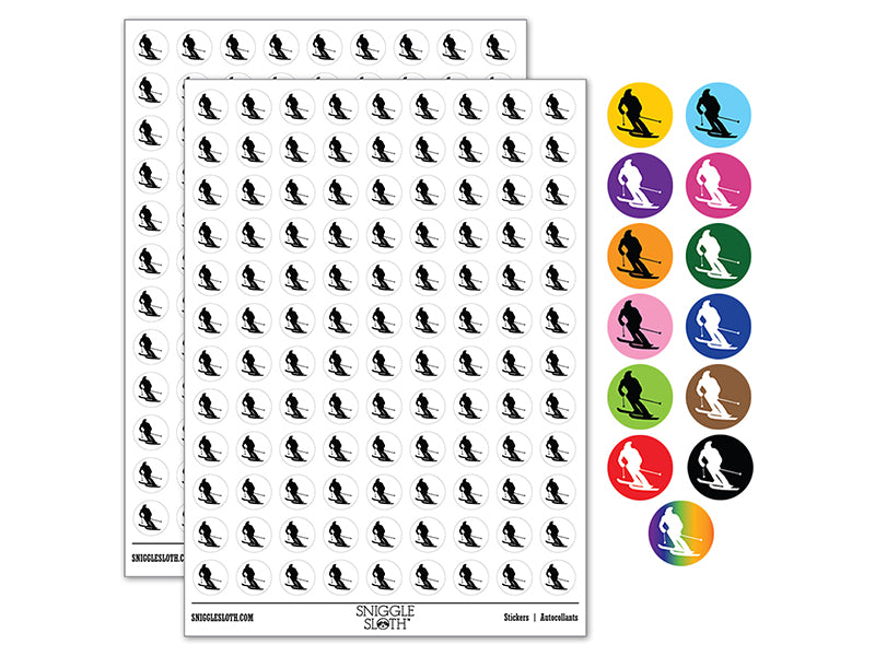 Skiing Skier Solid 200+ 0.50" Round Stickers