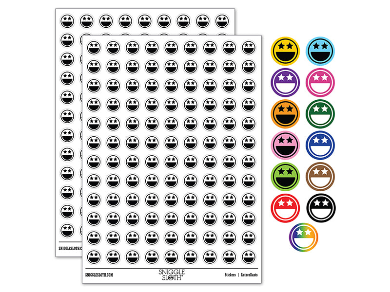 Star Eyes Happy Face Big Smile Mouth Emoticon 200+ 0.50" Round Stickers