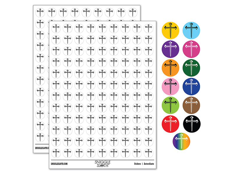 Three 3 Nails Cross Christian Stylized 200+ 0.50" Round Stickers