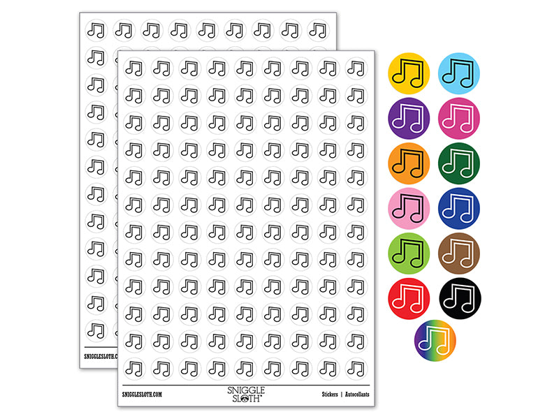 Music Eighth Notes Outline 200+ 0.50" Round Stickers