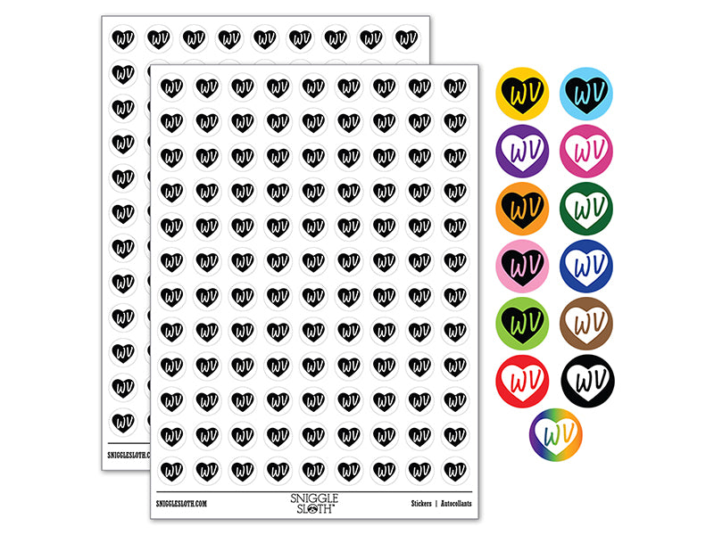 WV West Virginia State in Heart 200+ 0.50" Round Stickers