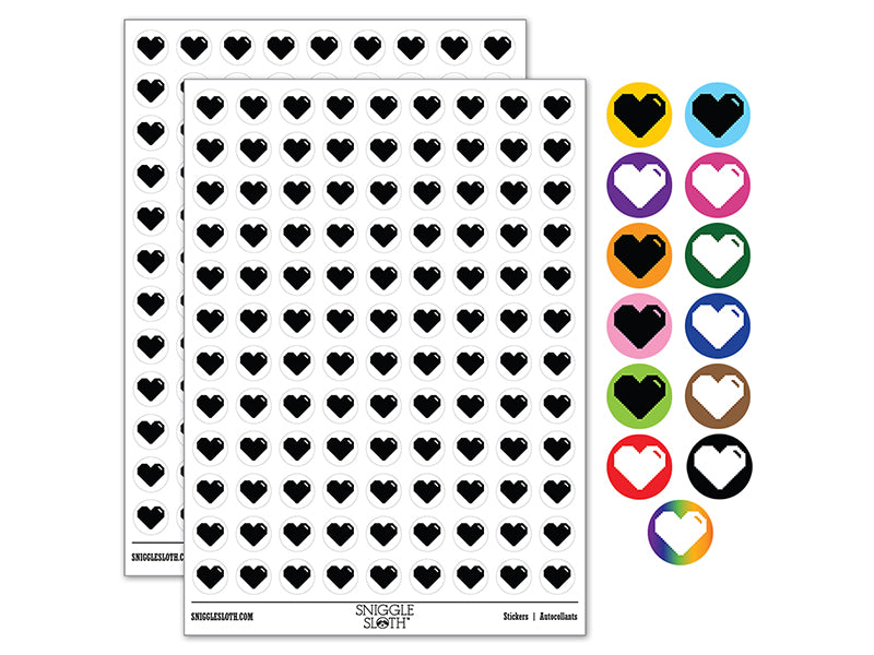 Pixel Digital Filled Heart Gaming Life 200+ 0.50" Round Stickers