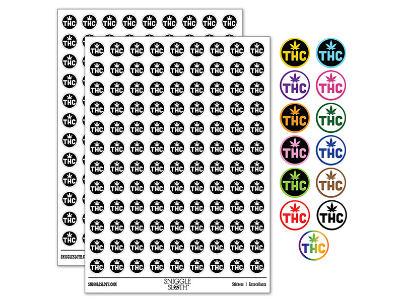 THC Marijuana Leaf Circle 200+ 0.50" Round Stickers