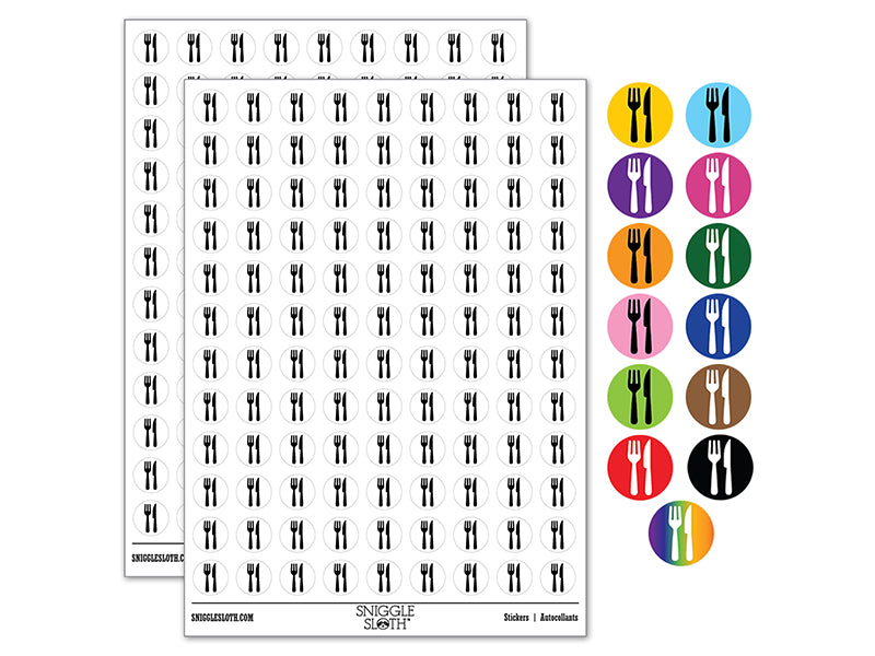 Fork and Knife Solid Silhouette 200+ 0.50" Round Stickers