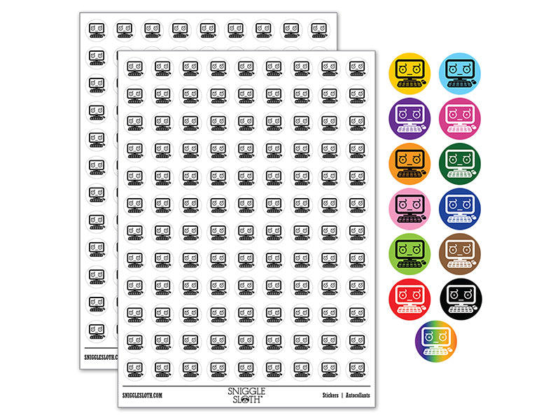 Doubtful Kawaii Computer Face Emoticon 200+ 0.50" Round Stickers