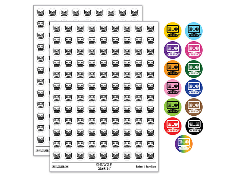 Excited Teary Eyed Kawaii Computer Face Emoticon 200+ 0.50" Round Stickers