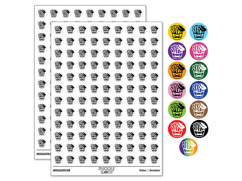 French Fries with Mustache and Beret 200+ 0.50" Round Stickers