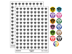 Paw Print Dog Cat Heart Peace Sign 200+ 0.50" Round Stickers