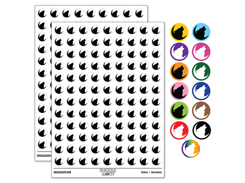 Wolf Howling Crescent Moon 200+ 0.50" Round Stickers