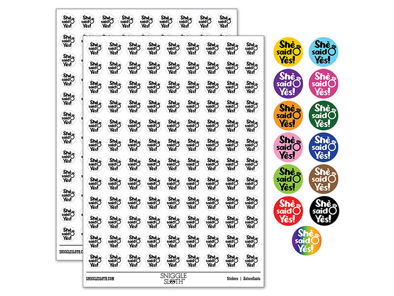 She Said Yes Engagement Marriage 200+ 0.50" Round Stickers