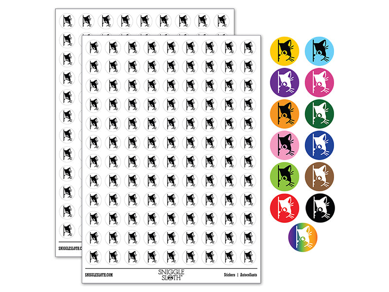 Curious Kitty Cat Hiding Peeking Around Corner 200+ 0.50" Round Stickers