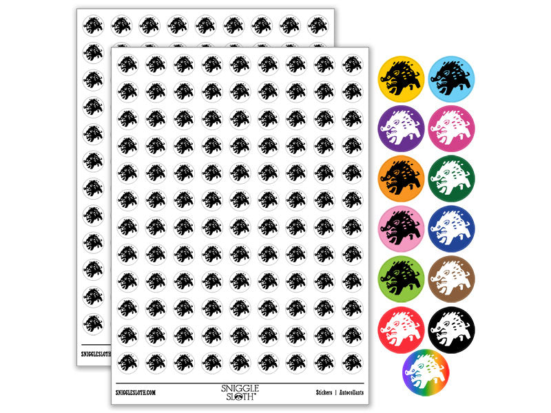 Angry Charging Cartoon Boar Pig Hog Peccary Round Sticker Pack