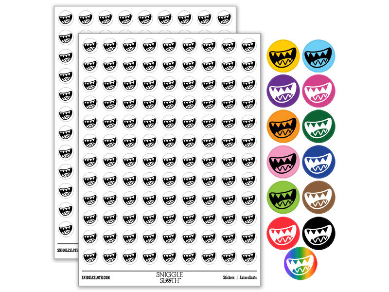 Big Cartoon Smile Sharp Shark Teeth Round Sticker Pack