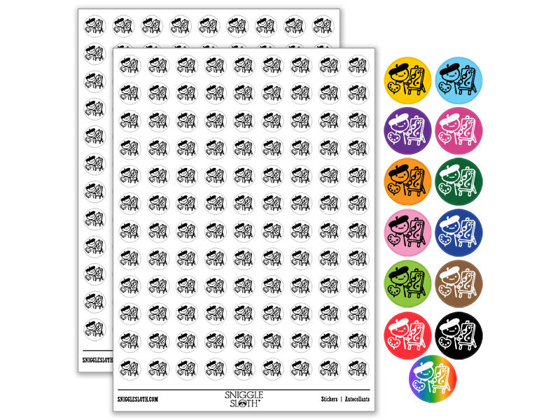 Cartoon Artist Painter with Easel Palette Painting Beret Round Sticker Pack