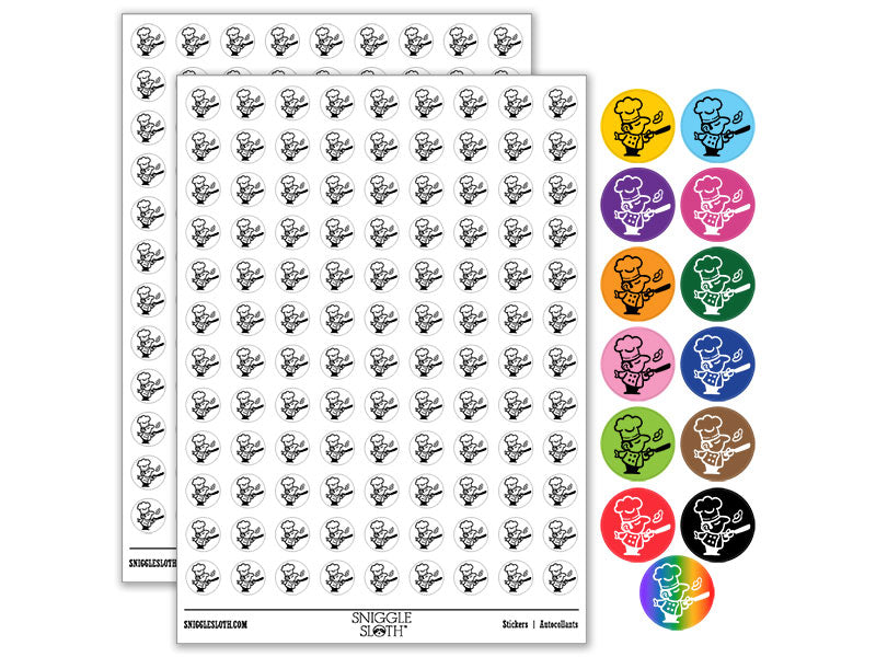 Cartoon Chef Cook Flipping Egg Kitchen Food Round Sticker Pack