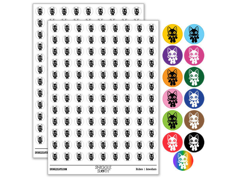 Creepy Spooky Vintage Cat Doll with Button Eyes Round Sticker Pack