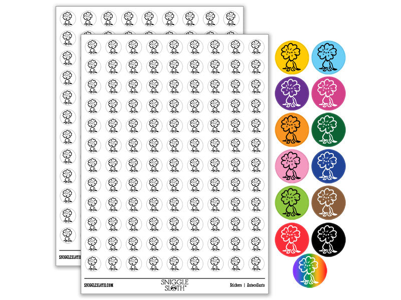 Cute Weird Flower Creature Smile Happy Face Round Sticker Pack