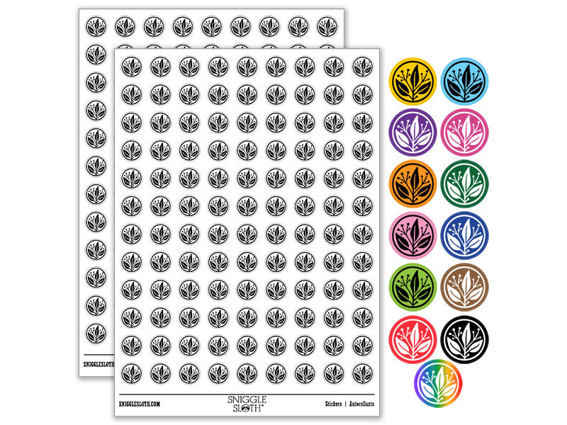 Fancy Decorative Leaves Branch in Circle Round Sticker Pack