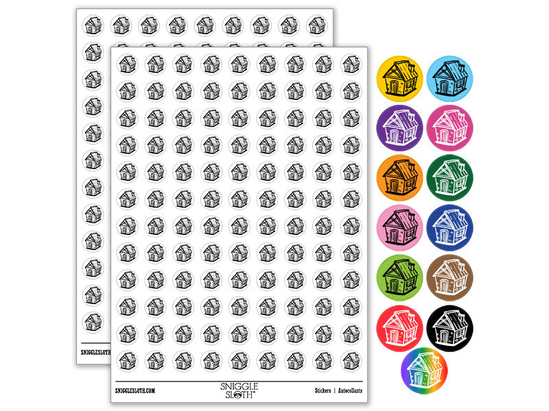 Hand Drawn Small House Cottage Cabin Home Round Sticker Pack