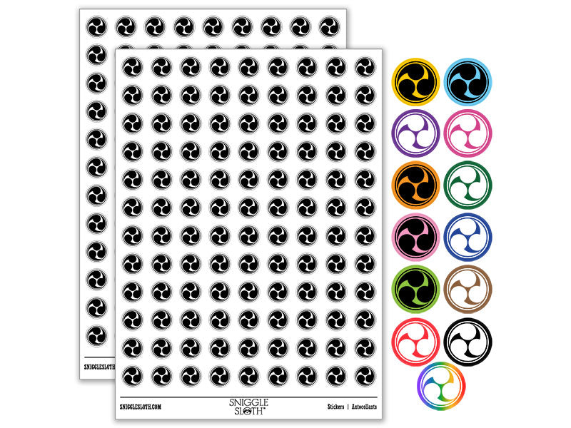 Mitsu Tomoe Japanese Shinto God Symbol Samurai Charm Round Sticker Pack