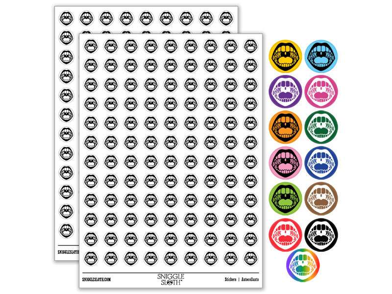 Open Mouth Teeth Lips Tongue Uvula Round Sticker Pack
