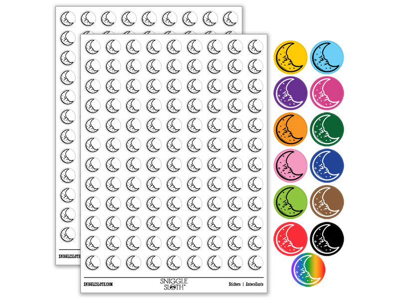 Sleeping Crescent Moon Vintage Face Round Sticker Pack