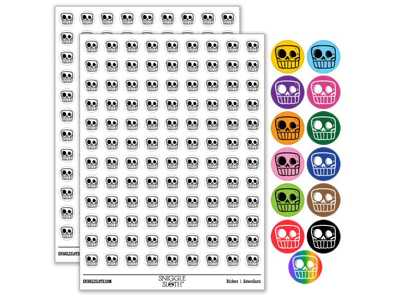 Square Cartoon Skull Skeleton Bones Round Sticker Pack