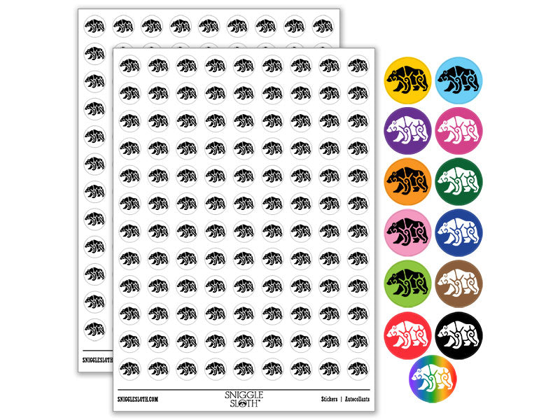 Tribal Southwestern Bear Sun Swirls Round Sticker Pack